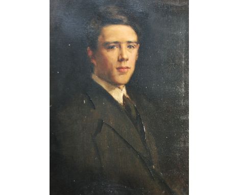 EARLY TWENTIETH CENTURY  OIL PAINTING ON CANVAS  half length portrait of a young gentleman indistinctly signed K. B .........