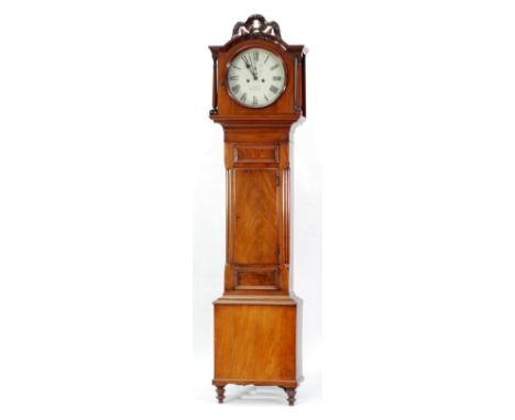 EARLY 19th CENTURY MAHOGANY LONGCASE CLOCK SIGNED J. LOWRY, BELFAST, the 13" white enamelled roman circular dial with subsidi