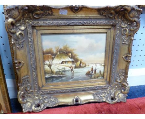 M. FEYEN (Modern)  OIL PAINTING ON BOARD A Dutch style pastiche winter landscape Signed 8" x 10" (20.5cm x 25.5cm)  and  ANOT