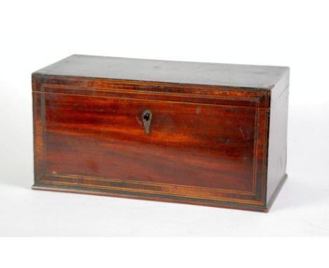 GEORGIAN MAHOGANY AND ROSEWOOD CROSSBANDED TEA CADDY, of plain oblong form, 6 1/4" (15.9cm) high, 12 1/2" x 6 1/4" (31.8 x 15