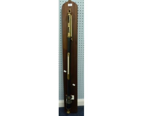 EDWARDIAN BRASS AND JAPANNED METAL MERCURY TUBE SHIP'S BAROMETER inscribed 'Bailey 44 Bennett's Hill, Birmingham', numbered 8