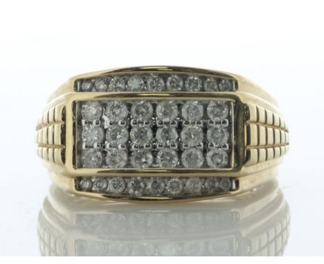 10ct Yellow Gold Gents Rectangle Top Diamond Ring 1.00 Carats - Valued By AGI £4,950.00 - 10ct yellow gold men's slightly con