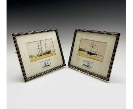 A pair of original gouache designs for The Cornish Match Company wreck series matchboxes, No 47 Voorspeed and No 32 Lizzie R 