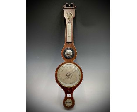 A George III mahogany wheel barometer, signed H. Semmons, Truro. Length 96.5cm.Provenance:Michael Trethewey. A Gentleman of T