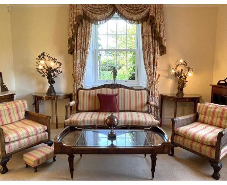A pair of mahogany and inlaid demi-lune side tables, in the Sheraton style, later 20th century with plate glass protectors, h