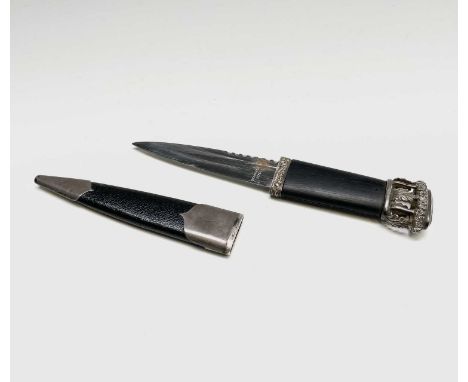 A Scottish silver mounted skean dhu, by Thomas Kerr Ebbut, Edinburgh, 1968, the openwork acanthus pierced pommel set an orang