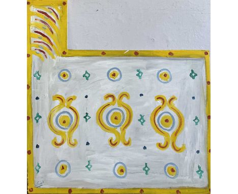 Simeon STAFFORD (b.1956)Painted panelSignedFurther signed and inscribed 'sketch for bumper cars sign' verso30.6 x 29cm (irreg