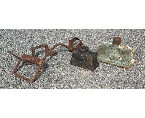 Two Victorian rainwater hoppers, one Victorian bracket, and a Victorian metal coach step (4).