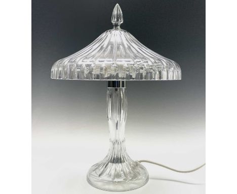 A Waterford crystal table lamp, with mushroom shade and vertically cut stem on circular foot, height 40.5cm, diameter of shad