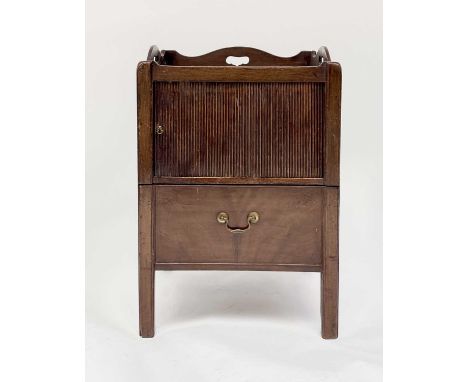 A George III mahogany tray top commode, with tambour slide, height 76cm, width 51cm, depth 44cm.