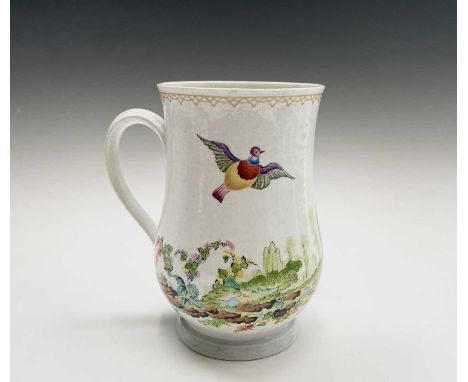 A rare 18th century Plymouth porcelain large baluster mug enamelled in the manner of the painter known as Mons Soquoi with ex