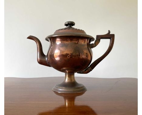 A William IV copper teapot, with semi-gadrooned cover, pearwood handle on circular foot, height 22cm.Condition report: Lot 34