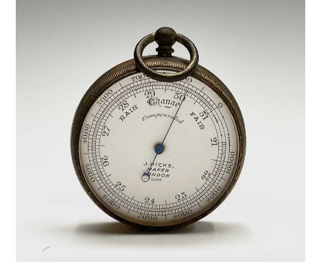 A 19th century pocket barometer, the dial inscribed 'J. Hicks Maker London'. Maximum height 7cm.Condition report: It is worki