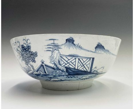 A Liverpool porcelain bowl, painted with a garden pattern, diameter 24.5cm, height 10cm.Provenance:Michael Trethewey. A Gentl