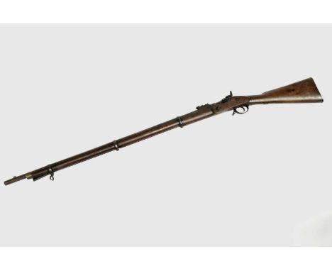 A percussion three band breech loading musket, mid 19th century, with 90cm barrel, with ladder sight, the plain lock stamped 