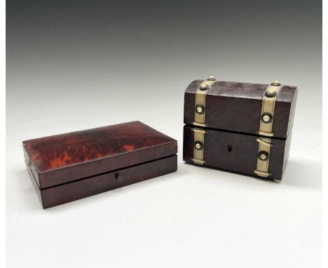 A Victorian tortoiseshell veneered playing card box, with divided interior, width 15.5cm, together with a dome top casket con