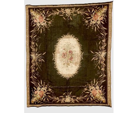 A heavy and thick red floral quilt together with a machine made tapestry style panel.The quilt 210x230cm. The panel 174 x142c