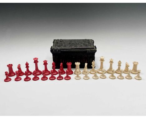 Stained and White Ivory Puzzle-Ball Chess Set China Early 20th Century CE