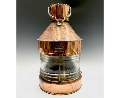 A Ship's copper masthead lamp, mid 20th century, labelled Meteorite and numbered A17114, height 58cm.Condition report: See im