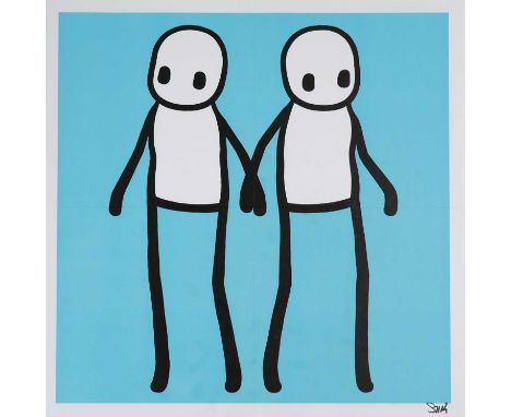 Stik (British 1979-), 'Holding Hands (Blue)', 2020, offset lithograph in colours on wove paper, signed in black ink, sheet; 5