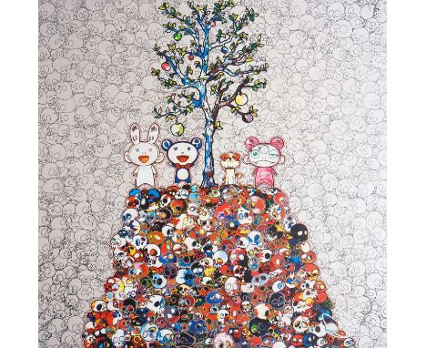 Takashi Murakami (Japanese 1962-), 'Kaikai, Kiki, DOB, And POM atop The Mound Of The Dead', 2013, offset lithograph in colour