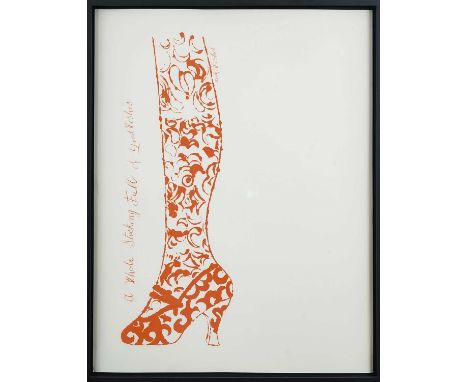 Andy Warhol (American 1928-1987), 'A Whole Stocking Full of Good Wishes', 1956, offset lithograph in red on wove paper, beari