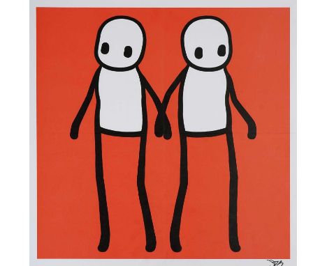 Stik (British 1979-), 'Holding Hands (Red)', 2020, offset lithograph in colours on wove paper, signed in black ink, sheet; 50