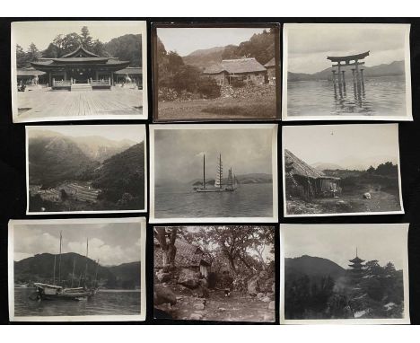 Japan interest. A collection of early 20th century photographs. Over one hundred b+w photographs, taken in Osaka and Kyoto, s