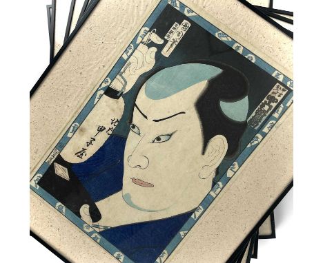 Utagawa Kunisada (1786-1865) six Japanese woodblock prints, Kabuki actors. Frame size 46 x 38.5cm. (6)From the estate of Edwa