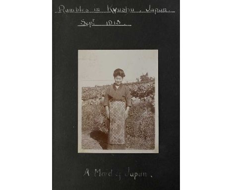 Japan interest. Photograph album 'Rambles in Kyushu, Japan, Sept 1913'. Consisting of seventy-one sepia toned and b+w photogr