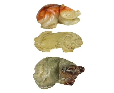 Three Chinese caved jade animal figures.  Lengths 4cm, 4cm and 3.5cm. (3)Provenance: From the estate of William Arthur Blackb