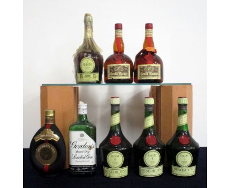 1 75-cl bt Vecchia Romagna Etichetta Oro Brandy oc 1 70-cl bt Gordons Special Dry London Gin label partly removed 3 70-cl bts