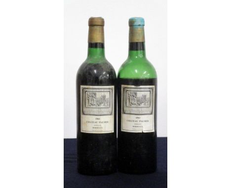 2 bts Ch. Palmer 1961 Cantenac (Margaux) 3me Cru  Classé EB BB&amp;R, us, bls, sl bs, foils sl oxidised