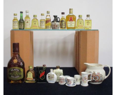 A Selection of 15 miniatures including Bells, Courvoisier Royal Commemorative Water Jug and Whisky Mugs 1 50-cl bt Glayva Sco