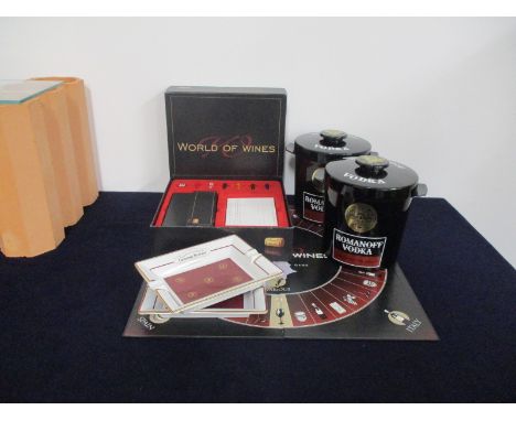 One 'World of Wines' Board Game,  2 Laurent Perrier Ash Trays,  2 Romanoff Ice Buckets Above five items