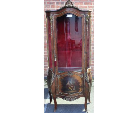 *A French 19th Century kingwood and ormolu mounted display cabinet, the bow-fronted door having a painted panel to lower sect