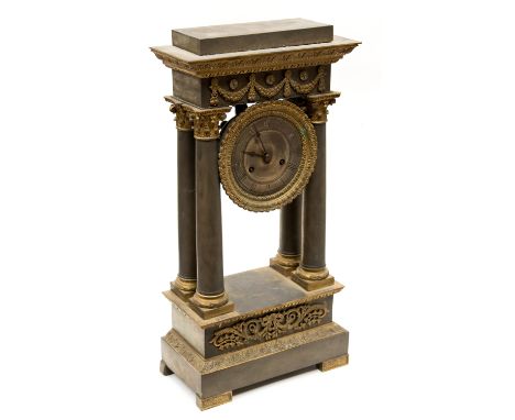 *A 19th Century gilt metal bracket clock, modelled as a Neoclassical monument, four corinthian columns with acanthus capitals