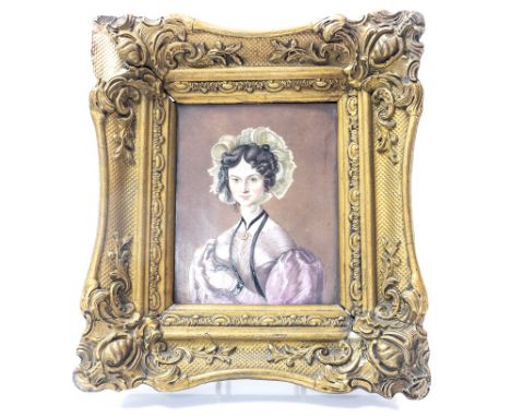 A 19th Century portrait on opaque glass, Sidney Maria Allbutt, provenance verso purporting that the sitter died in a cholera 