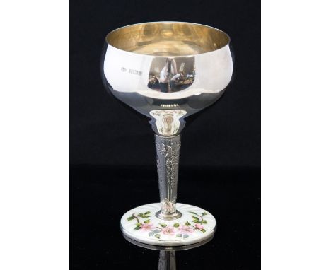 An Elizabeth II silver and enamel goblet, gilt interior, maker Bert Gordon, Birmingham 1970, approximate weight all in 149g