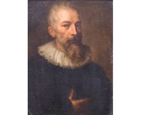 *Manner of Michiel Van Mierevelj 
Portrait of a gentleman, half length in a black doublet with white ruff 
inscribed verso 'p
