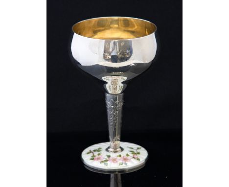 An Elizabeth II silver and enamel goblet, gilt interior, maker Bert Gordon, Birmingham 1970, approximately 153g all in