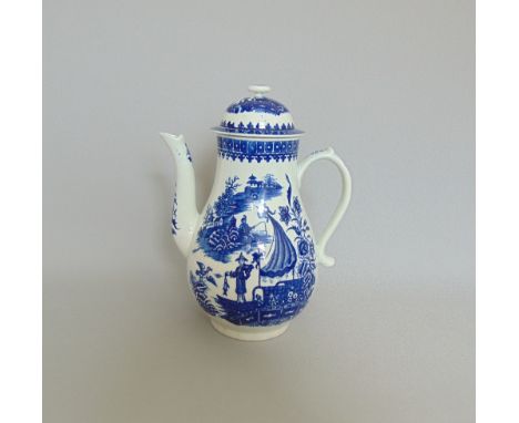 A Worcester coffee pot and cover, printed with the Fisherman & Cormorant pattern, circa 1770, height 23cm  

Condition: Good,