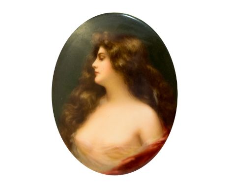 A 19th Century oval Berlin porcelain portrait plaque of Erbluht, signed Wagner, impressed marks and remnants of old paper lab