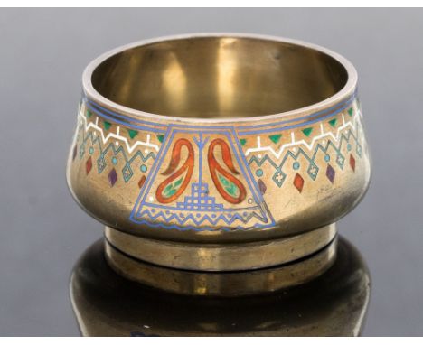 A Russian silver gilt and enamel condiment, struck marks of a star, '91' and AB

