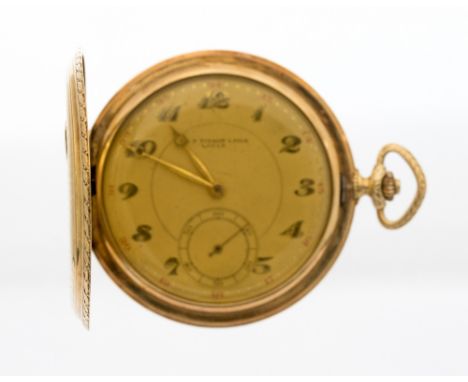 Tissot, an Art Deco 14ct gold Tissot slim full pocket watch, engine turned pattern case

