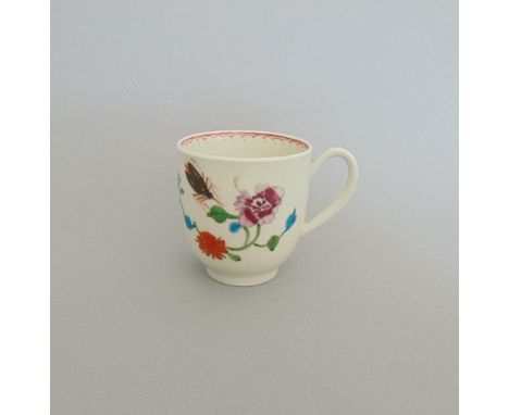 A Worcester cup, decorated with flowers and insects, circa 1770, height 6cm, diameter 5.5cm

Condition: Good, no damage or re