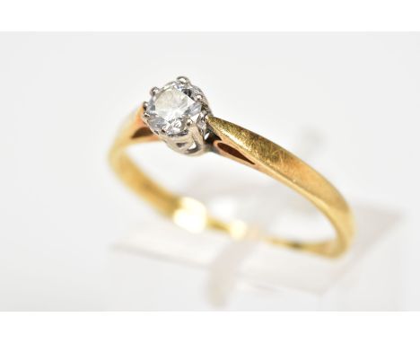 A LATE 20TH CENTURY 18CT GOLD SINGLE DIAMOND RING, designed with a single round brilliant cut diamond, estimated diamond weig