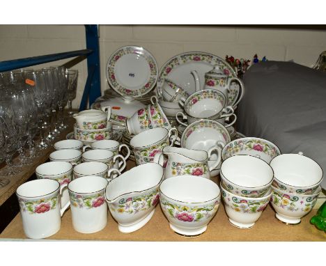 A ROYAL STAFFORD 'CAROLINE' PATTERN BONE CHINA DINNER SERVICE, including eight coffee cups and seven saucers, eight tea cups 