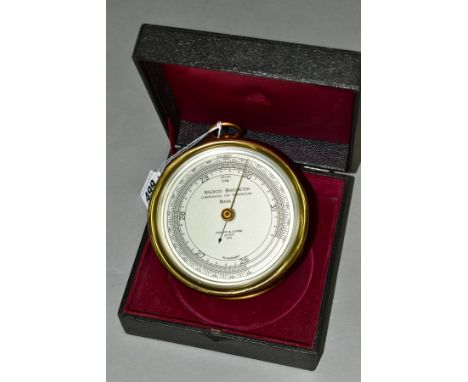 A CASED NEGRETTI &amp; ZAMBRA OF LONDON BRASS ANEROID BAROMETER, 'Compensated for Temperature Mark I', dial numbered 1108, di