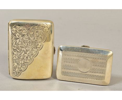 AN EDWARDIAN SILVER CIGARETTE CASE OF BOWED RECTANGULAR FORM, foliate engraved decoration, maker W G Keight, Birmingham 1906 